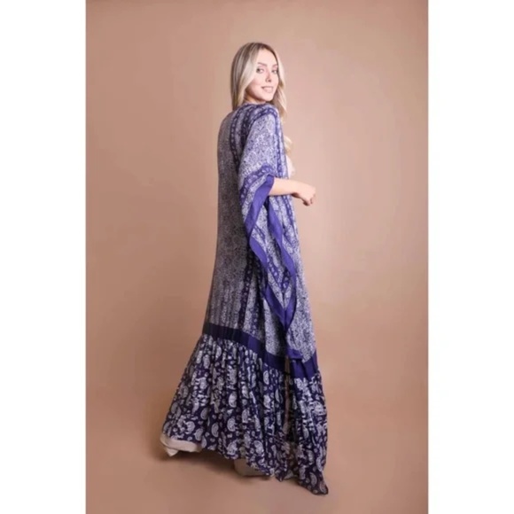SOLD OUT Purple Paisley Tapestry Free Flow Kimono Open Duster Coverup Wrap Top - Picture 4 of 5
